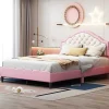 Kinderbed 140X200Cm Met Gewatteerde Rugleuning In Kunstleer - Lattenbodem - Roze