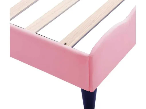 Kinderbed 140X200Cm Met Gewatteerde Rugleuning In Kunstleer - Lattenbodem - Roze