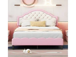 Kinderbed 140X200Cm Met Gewatteerde Rugleuning In Kunstleer - Lattenbodem - Roze