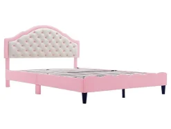 Kinderbed 140X200Cm Met Gewatteerde Rugleuning In Kunstleer - Lattenbodem - Roze