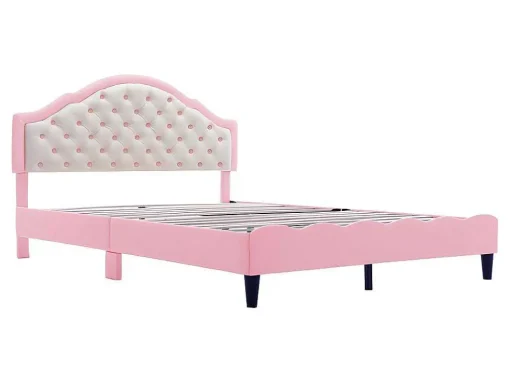 Kinderbed 140X200Cm Met Gewatteerde Rugleuning In Kunstleer - Lattenbodem - Roze