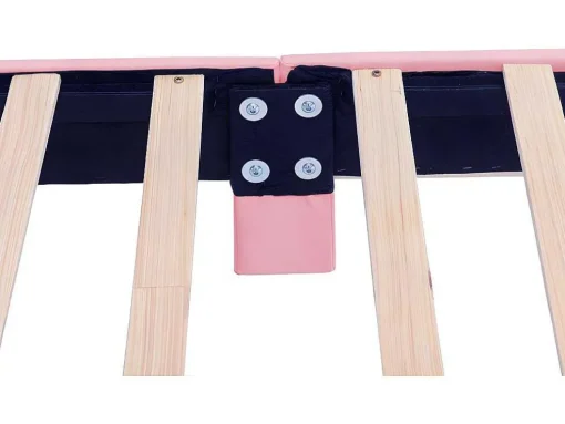 Kinderbed 140X200Cm Met Gewatteerde Rugleuning In Kunstleer - Lattenbodem - Roze