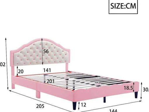 Kinderbed 140X200Cm Met Gewatteerde Rugleuning In Kunstleer - Lattenbodem - Roze
