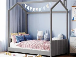 Kinderhutbed 90X200Cm In Fluweel - Lattenbodem - Grijs