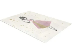 Kindertapijt Met Feeenmotief Ariel - Afwerking In Goudkleurige Lurexdraad - 120 X 170 Cm - Ecru En Roze