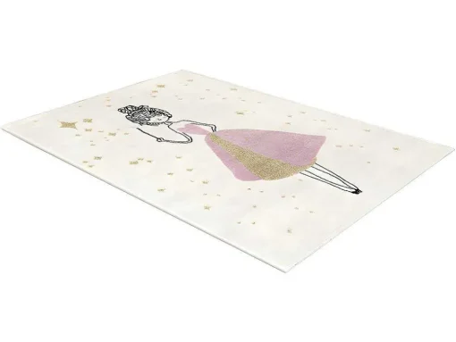 Kindertapijt Met Feeenmotief Ariel - Afwerking In Goudkleurige Lurexdraad - 120 X 170 Cm - Ecru En Roze