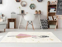 Kindertapijt Met Feeenmotief Ariel - Afwerking In Goudkleurige Lurexdraad - 120 X 170 Cm - Ecru En Roze