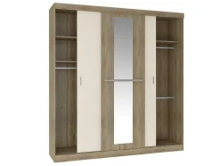 Kledingkast - 3 Schuifdeuren - Met Spiegel - L205Cm - Naturel En Beige - Didda Ii
