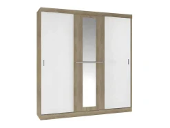 Kledingkast - 3 Schuifdeuren - Met Spiegel - L205Cm - Naturel En Beige - Didda Ii