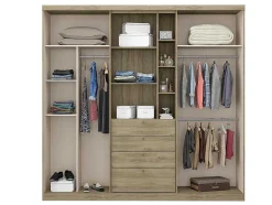 Kledingkast - Schuifdeuren - Spiegel En Laden - L240 Cm - Naturel En Ivoorkleur - Bodil Ii