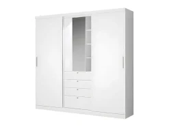 Kledingkast - Schuifdeuren - Spiegel En Lades - L 240 Cm - Wit - Bodil