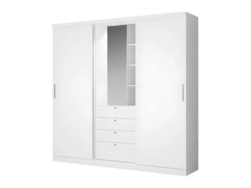 Kledingkast - Schuifdeuren - Spiegel En Lades - L 240 Cm - Wit - Bodil