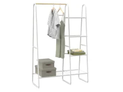 Kledingrek - L100 Cm - Wit Metaal En Beukenhout - Dogu