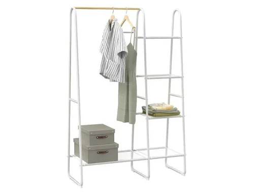 Kledingrek - L100 Cm - Wit Metaal En Beukenhout - Dogu