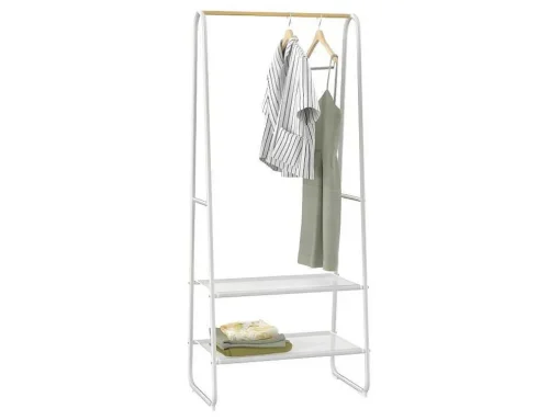 Kledingrek - L64 Cm - Wit Metaal En Beukenhout - Dogu