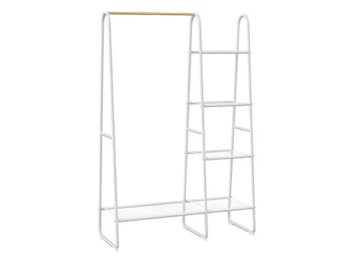 Kledingrek - L100 Cm - Wit Metaal En Beukenhout - Dogu