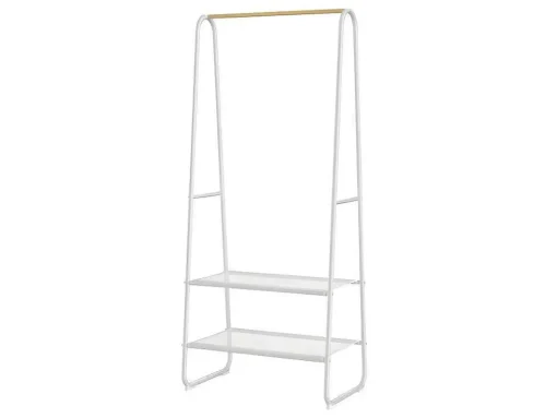 Kledingrek - L64 Cm - Wit Metaal En Beukenhout - Dogu