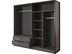 Kleerkast 4 Deuren En 2 Laden - Met Spiegel - L220 Cm - Kleur: Naturel En Antraciet - Laonile