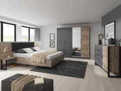 Kleerkast 4 Deuren En 2 Laden - Met Spiegel - L220 Cm - Kleur: Naturel En Antraciet - Laonile