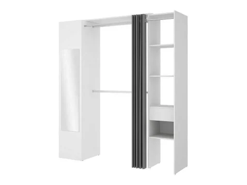 Kleerkast Met Gordijn En 1 Deur - Met Spiegel - L177 Cm - Wit En Grijs - Bertrand