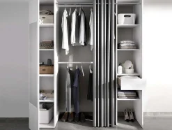 Kleerkast Met Gordijn En 1 Deur - Met Spiegel - L177 Cm - Wit En Grijs - Bertrand