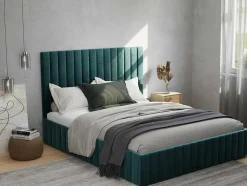Kofferbed En Hoofdbord Met Verticale Stiksels - 160 X 200 Cm - Fluweel - Eendblauw - Larali - Van Pascal Morabito