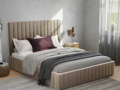Kofferbed Met Hoofdbord Met Verticale Naden - 160 X 200 Cm - Velours - Taupe - Larali - Van Pascal Morabito