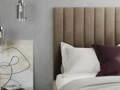 Kofferbed Met Hoofdbord Met Verticale Naden - 180 X 200 Cm - Velours - Taupe - Larali - Van Pascal Morabito