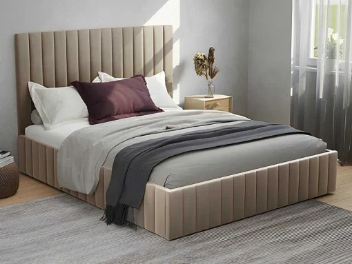 Kofferbed Met Hoofdbord Met Verticale Naden - 180 X 200 Cm - Velours - Taupe - Larali - Van Pascal Morabito