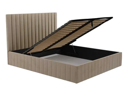 Kofferbed Met Hoofdbord Met Verticale Naden - 180 X 200 Cm - Velours - Taupe - Larali - Van Pascal Morabito