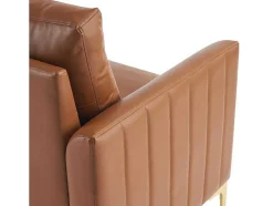 Kunstleren Chesterfield Fauteuil Met Dik Kussen - Goud Metalen Poten - Bruin