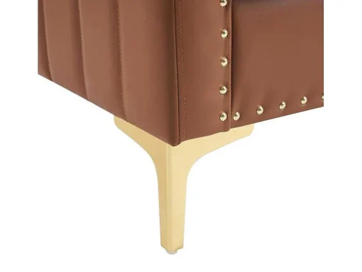 Kunstleren Chesterfield Fauteuil Met Dik Kussen - Goud Metalen Poten - Bruin