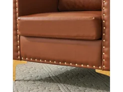 Kunstleren Chesterfield Fauteuil Met Dik Kussen - Goud Metalen Poten - Bruin