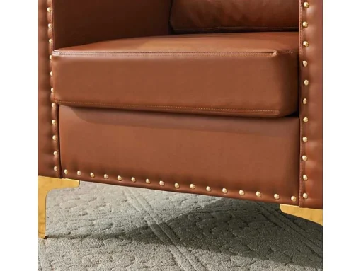 Kunstleren Chesterfield Fauteuil Met Dik Kussen - Goud Metalen Poten - Bruin