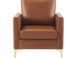 Kunstleren Chesterfield Fauteuil Met Dik Kussen - Goud Metalen Poten - Bruin