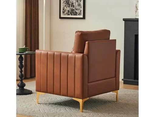Kunstleren Chesterfield Fauteuil Met Dik Kussen - Goud Metalen Poten - Bruin