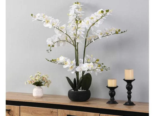 Kunstorchidee Met Pot Van Cement - H65 X B54 Cm - Wit - Tara