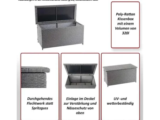 Kussenbox Van Polyrattan Mcw-D88 Iii, Basic Grijs, 80X160X94Cm 950L
