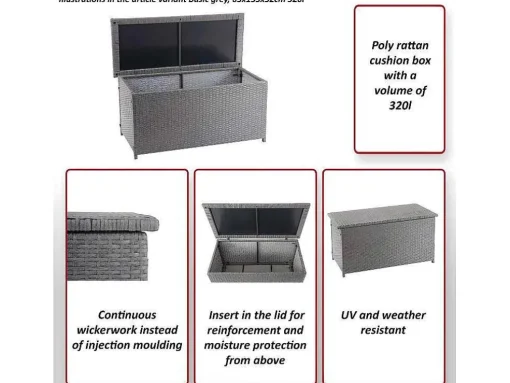 Kussenbox Van Polyrattan Mcw-D88 Iii, Basic Zwart, 63X135X52Cm 320L
