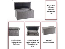 Kussenbox Van Polyrattan Mcw-D88 Iii, Premium Zwart, 63X135X52Cm 320L