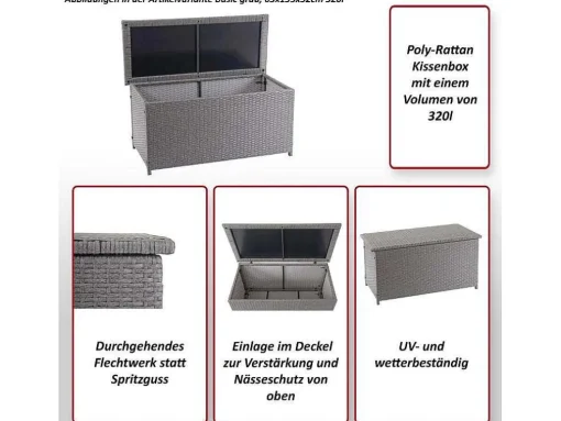 Kussenbox Van Polyrattan Mcw-D88 Iii, Premium Zwart, 63X135X52Cm 320L