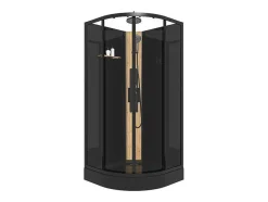 Kwartcirkelvormige Douchecabine Met Massagestralen En Paneel In Bamboe - Zwart - L90 X B90 X H225 Cm - Tiloma