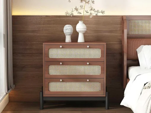 Ladekast - 3 Pvc Rotan Lades Met Zwarte Poten - Bruin