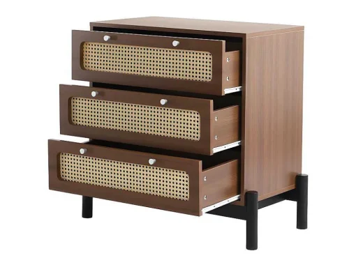 Ladekast - 3 Pvc Rotan Lades Met Zwarte Poten - Bruin