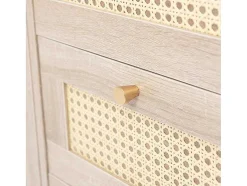 Ladekast 120 X 82 X 40 Cm Met 2 Deuren En 3 Laden In Rotan En Sonoma Eiken, Verstelbare Plank, Beige