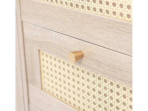 Ladekast 120 X 82 X 40 Cm Met 2 Deuren En 3 Laden In Rotan En Sonoma Eiken, Verstelbare Plank, Beige