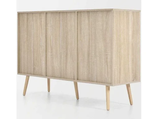 Ladekast 120 X 82 X 40 Cm Met 2 Deuren En 3 Laden In Rotan En Sonoma Eiken, Verstelbare Plank, Beige