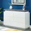 Ladekast Halo Ii - 6 Lades - Gelakt Mdf - Met Ledverlichting - Kleur: Wit En Beton