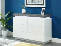 Ladekast Halo Ii - 6 Lades - Gelakt Mdf - Met Ledverlichting - Kleur: Wit En Beton