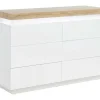 Ladekast Halo Ii - 6 Lades - Gelakt Mdf - Met Ledverlichting - Kleur: Wit En Eiken